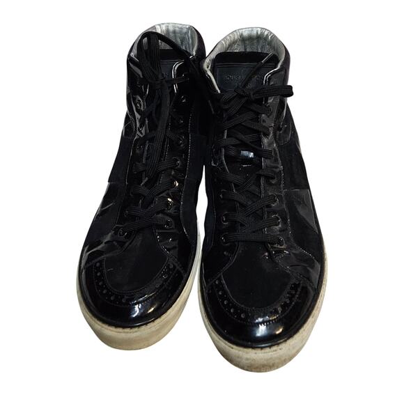 Louis Vuitton Suede Trim Black Patent Leather High Top Sneakers 8 - Picture 1 of 7